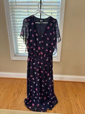 DKNY Navy Maxi Dress with Pink Floral Print